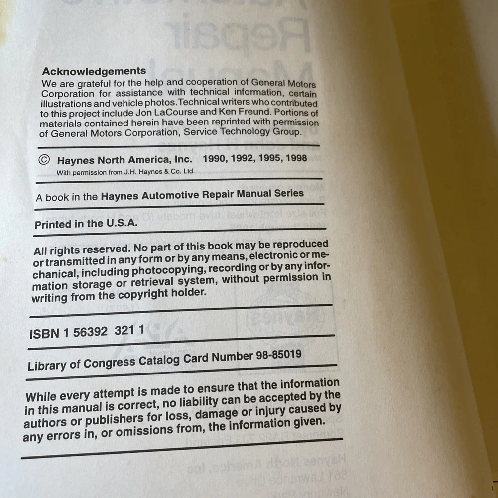 Haynes Buick/Oldsmobile/Pontiac Full Size Models 1985-93 FWD Repair manual